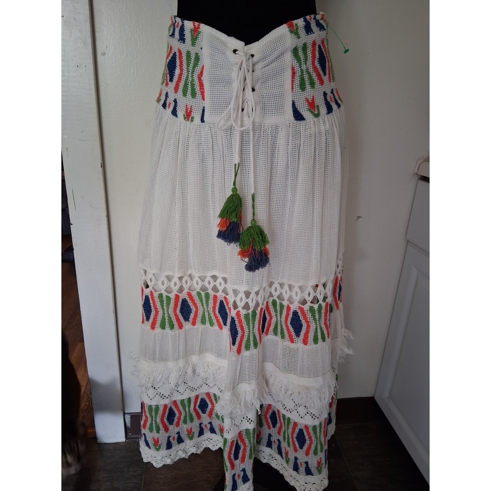 Place Nationale Free People Le Gosier White Embroidered Maxi Skirt Size 2 NWT - Picture 1 of 11